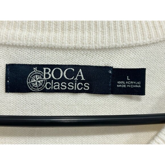 Boca Classics Mens Cream V Neck Sweater Pullover Sz Large - Picture 5 of 9